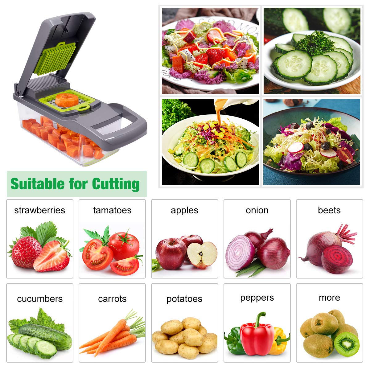 Picador de alimentos vegetales, 13 en 1 cortador y